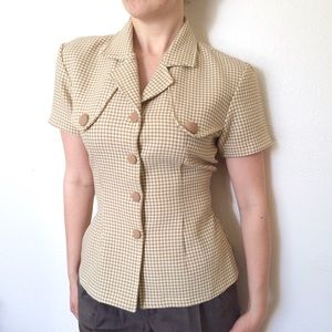 Vintage 70s Krizia Gingham Cinch Waist Button Up